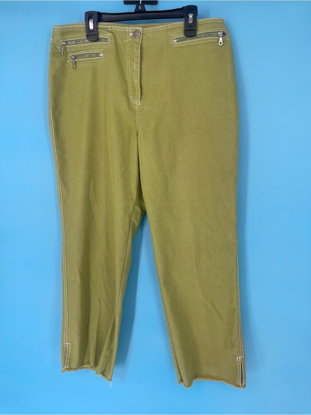 Boston Proper Olive Green Straight-Leg Zip-Pocket Chinos